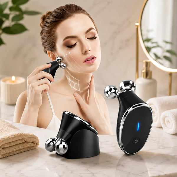 Microcurrent Face Massager, 3 Intensity Modes, LED Indicator, USB Charging, 10-Minute Daily Treatment, Black
