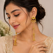 Ethnic Gold-Tone Artificial Long Chain Earrings with Purple Meenakari Work & Ghungroo Tassels (Imitation Jewellery)