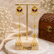 Ethnic Gold-Tone Artificial Long Chain Earrings with Purple Meenakari Work & Ghungroo Tassels (Imitation Jewellery)