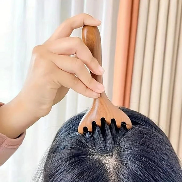 Wooden Head & Neck Scalp Massager – Handheld Stress Relief Tool