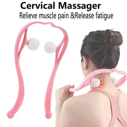 Manual Pink Neck Shoulder Massager with Spiky Ball for Pain Relief (1 Pc)