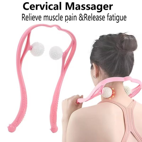 Manual Pink Neck Shoulder Massager with Spiky Ball for Pain Relief (1 Pc)