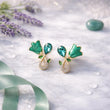 Green Floral Stud Earrings – Gold Plated Crystal Design